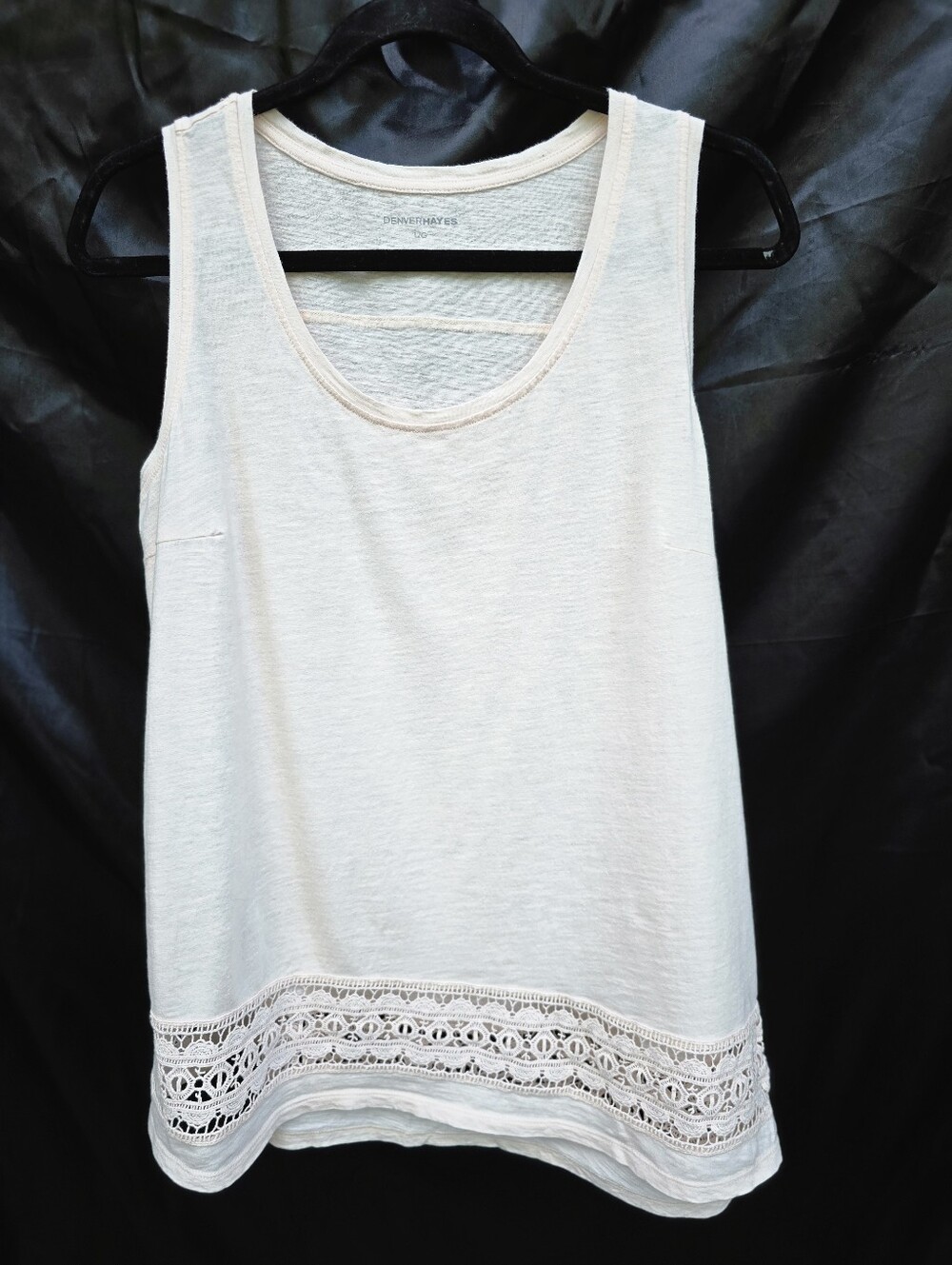 Soft Pink Crochet Lace Trim Sleeveless Top. Breezy 100% Cotton